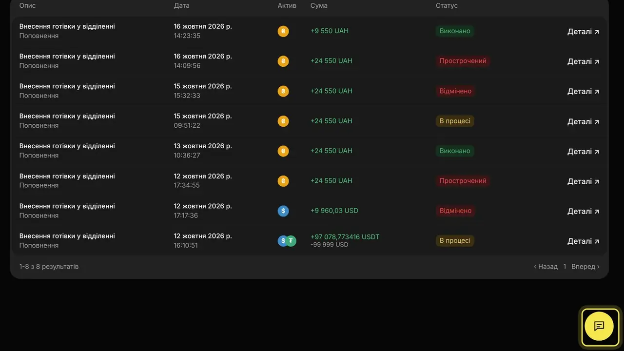 Поповнення USDT не зарахували. Чому: екран кабінету K-Space, крок 2